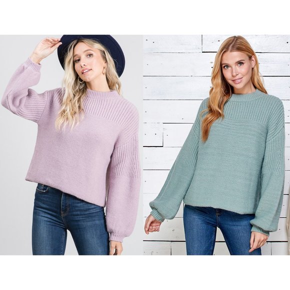 Women's Long Sleeve Mock Neck Knit Sweater (Sage) - Picture 3 of 3